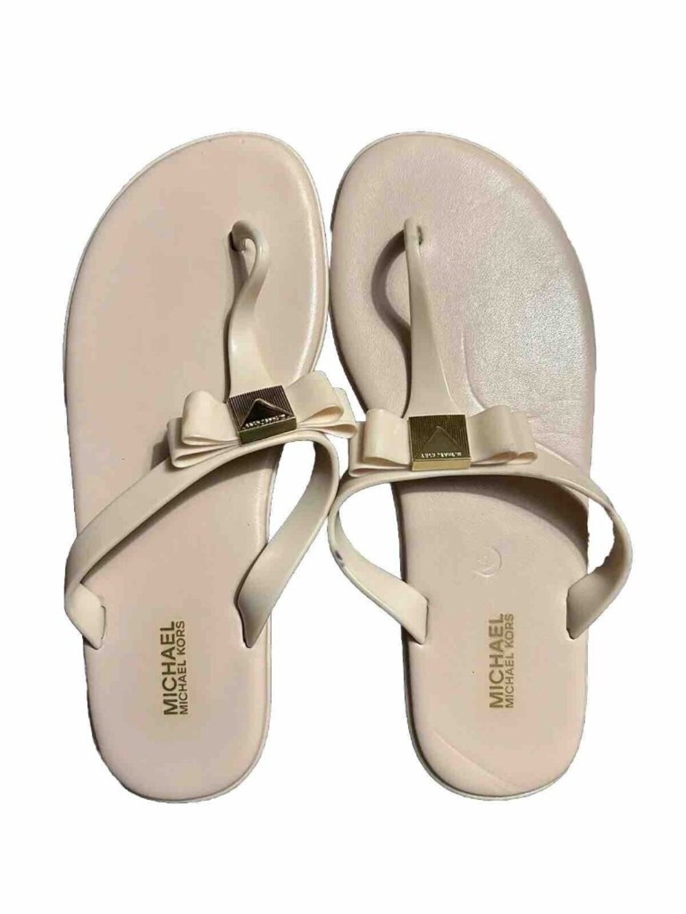 MICHAEL KORS CAROLINE JELLY THONG SANDALS PVC Soft Pink Gold Mercer Logo Size 8
